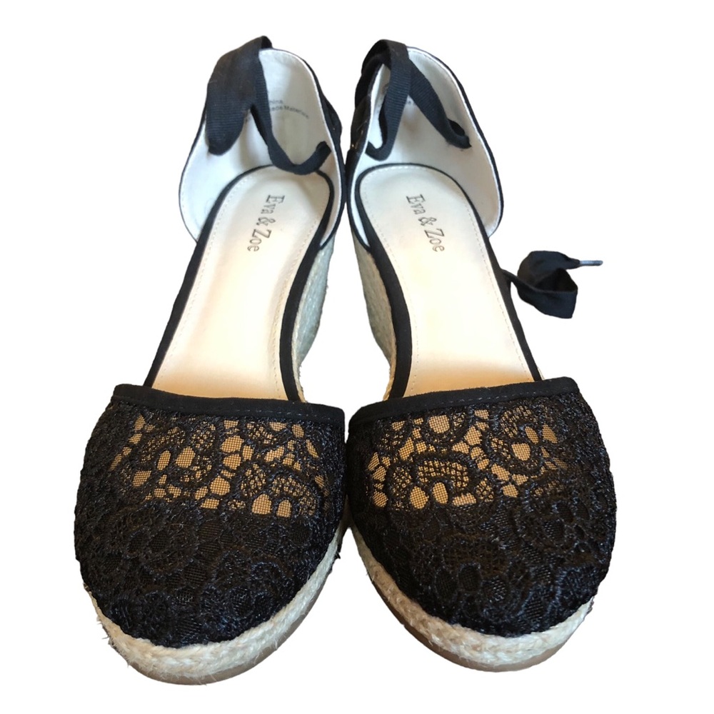 Eva & Zoe Black Lace Wedge Heels size 7 1/2 - Picture 10 of 10